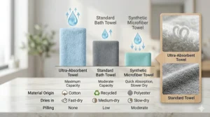 An infographic chart comparing water retention rates, highlighting why ultra absorbent bath towels outperform standard towels.