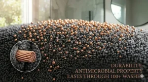 Illustration showing the copper infusion remaining embedded in the bath towel matrix even after 100+ wash cycles.