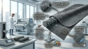 Close-up illustration of the reinforced stitching and durable fabric used in high-quality odor resistant gym towels.