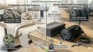 Comparison chart highlighting the benefits of odor resistant gym towels versus traditional cotton towels.